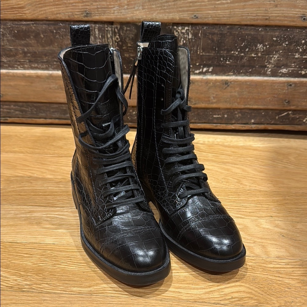 Theory Black Textured Lace-Up Boots